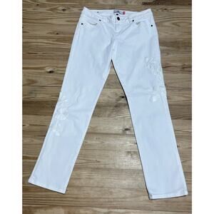 Cabi Slim Boyfriend Floral Embroidery White Jeans Womens 8